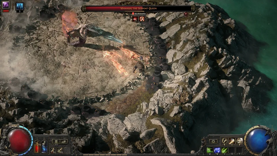 Path of Exile 2 boss fight against Manassa, the Serpent Queen