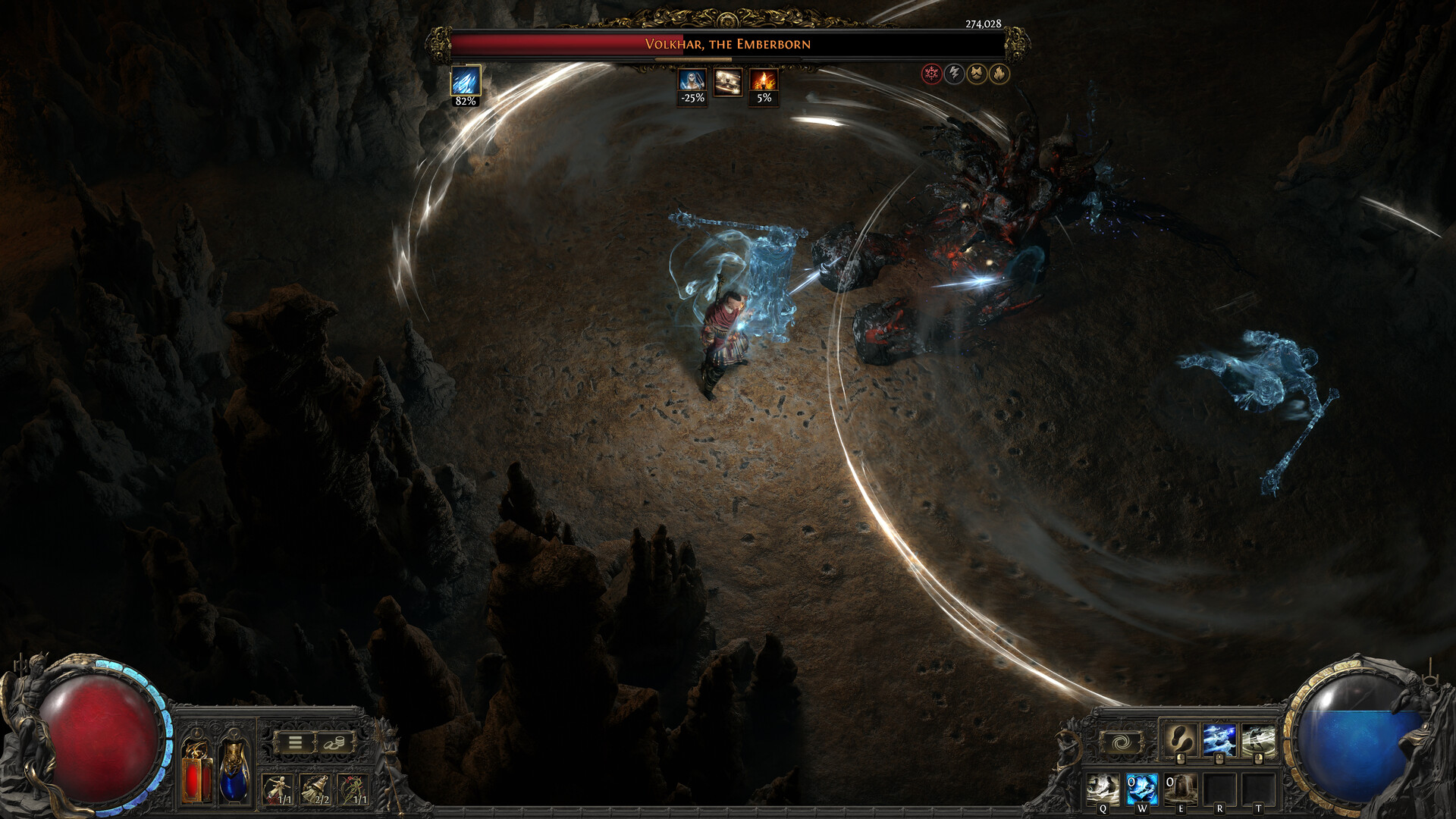 Path of Exile 2 boss fight against Volkhar, the Emberborn